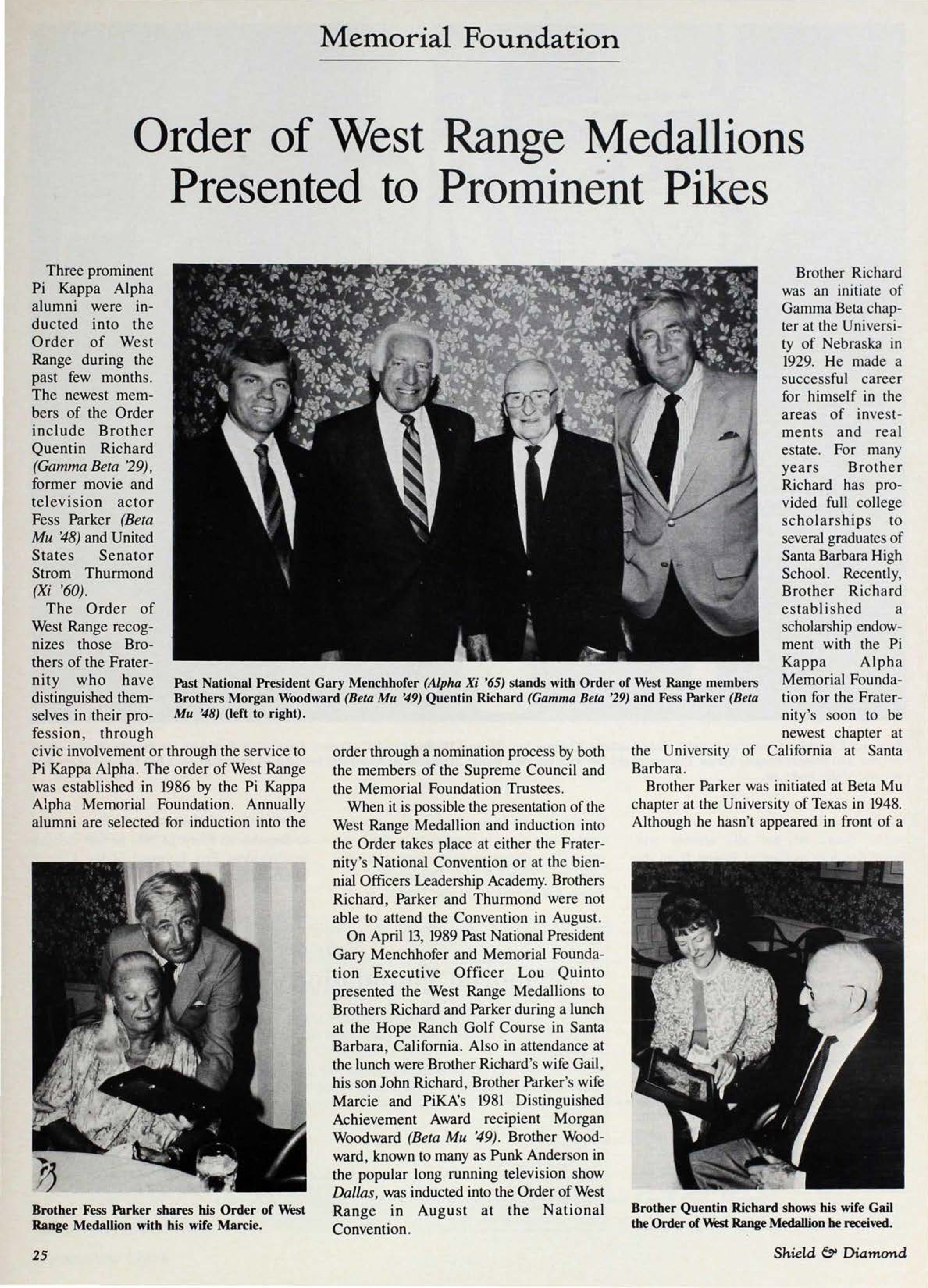 Memorial Foundation: Order of West Range Medallions Presented To Prominent Pikes